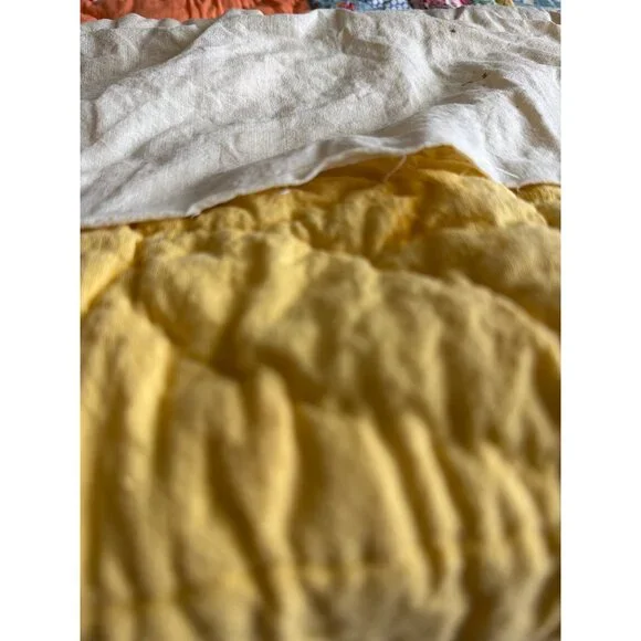 Vintage Handmade Patchwork Quilt 80x62 Multicolor Scrap Quilt Yellow Back - Picture 8 of 16